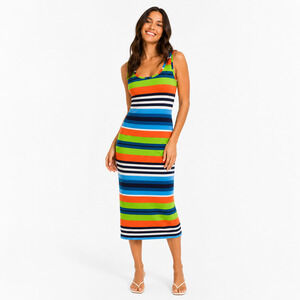Womens Tank Dress Small Multicolor Stretch Bodycon Coastal Vacation Y2K Resort